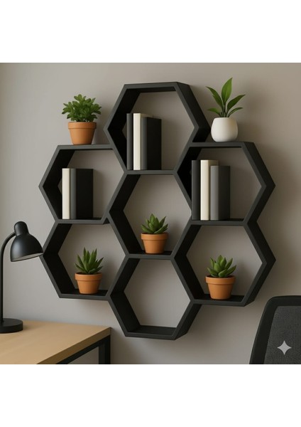 Modern Altıgen (Petek) Duvar Rafı Seti | Sarı geometrik