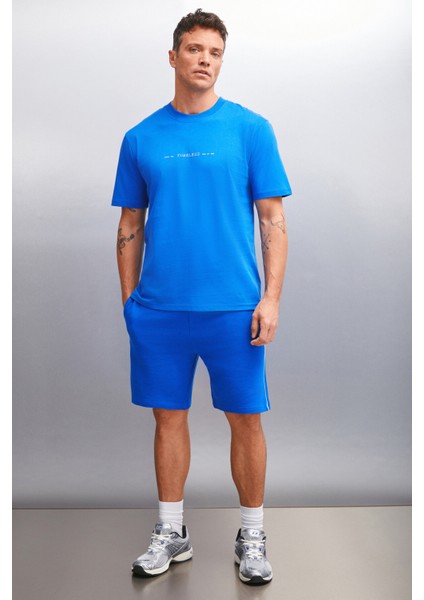 KINGSLEY Erkek %100 Pamuk Baskılı Kısa Kollu Regular Fit Saks Mavi T-Shirt fırsatları