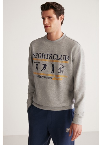 Darıan Erkek Sport Baskılı Içi Polarsız Mevsimlik Grimelanj Sweatshirt