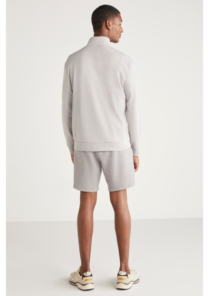 Herbert Erkek Regular Fit Kalın Dokulu Kumaşlı Fermuarlı Baskılı Günlük Gri Ceket fırsatları