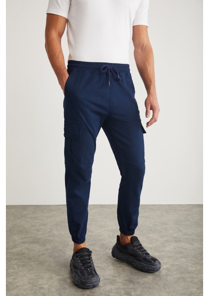 Cargo Erkek Dokuma Kargo Cepli Beli Ve Paçası Lastikli Lacivert Pantolon