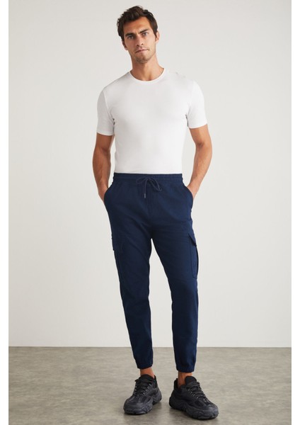 Cargo Erkek Dokuma Kargo Cepli Beli Ve Paçası Lastikli Lacivert Pantolon modelleri