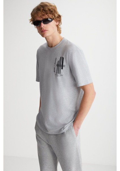 ELIJAH Baskılı Bisiklet Yaka %100 Pamuk Grimelanj T-Shirt fırsatları