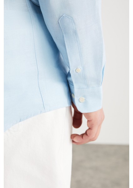 Brıce Erkek %100 Keten Kumaşlı Dökümlü Açık Mavi Gömlek indirimleri