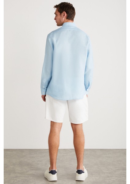 Brıce Erkek %100 Keten Kumaşlı Dökümlü Açık Mavi Gömlek