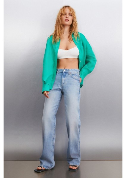 Gaıa Kadın Oversize Kalıp %100 Keten Uzun Kollu Tek Cepli Yeşil Gömlek fiyatları