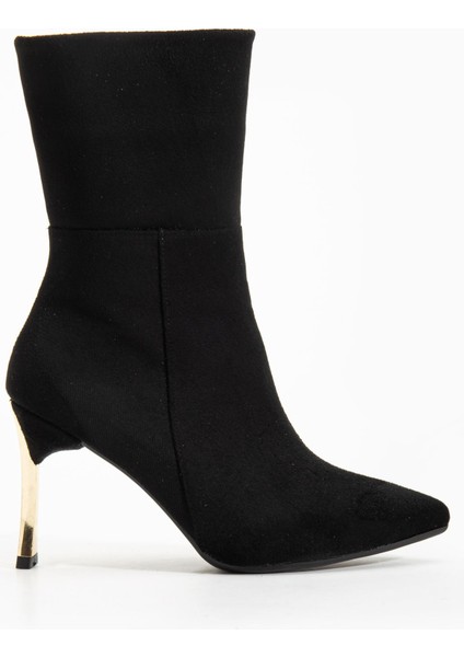 Kadın Siyah Süet Sivri Burun Ince Topuklu Bot