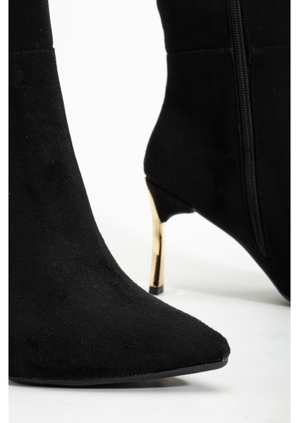 Kadın Siyah Süet Sivri Burun Ince Topuklu Bot modelleri