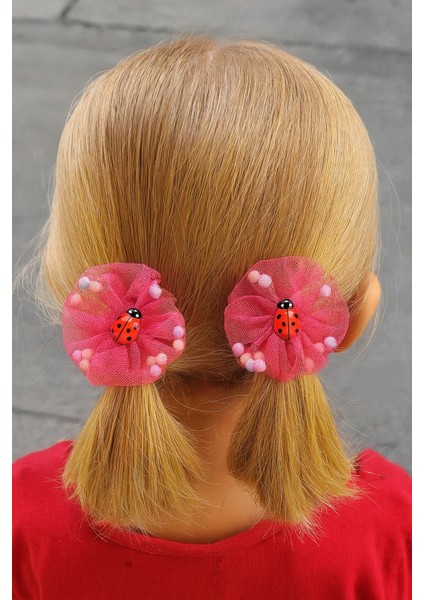 Içi Ponponlu Uğur Böcekli Kız Çocuk Lastikli Toka 2li