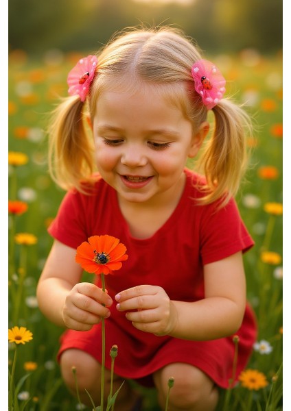 Içi Ponponlu Uğur Böcekli Kız Çocuk Lastikli Toka 2li modelleri