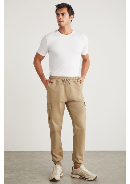 Cargo Erkek Dokuma Kargo Cepli Beli Ve Paçası Lastikli Bej Pantolon fırsatları
