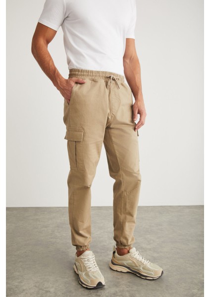 Cargo Erkek Dokuma Kargo Cepli Beli Ve Paçası Lastikli Bej Pantolon indirimleri