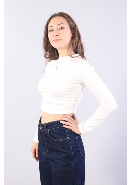 10723 Yanlardan Büzgülü O Yaka Bluz