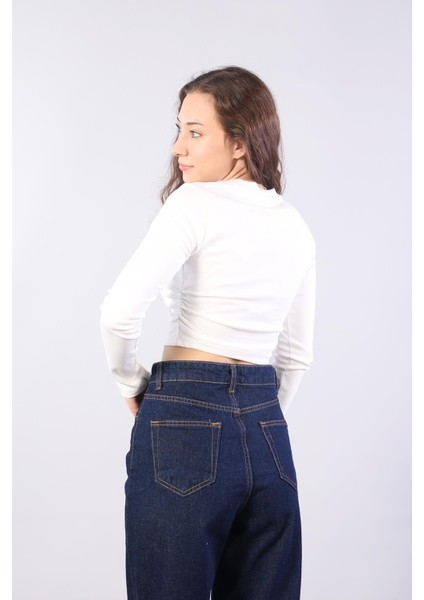 10723 Yanlardan Büzgülü O Yaka Bluz