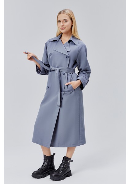 Gri Oversize Kuşaklı Trençkot modelleri