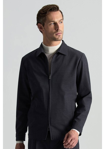 Italyan Yün Karışım Fermuar Detaylı Koyu Mavi Spor Ceket fiyatları
