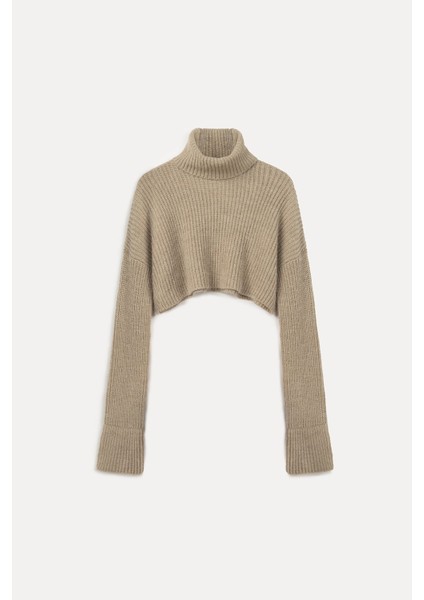 Balıkçı Yaka Crop Kazak Vizon indirimleri