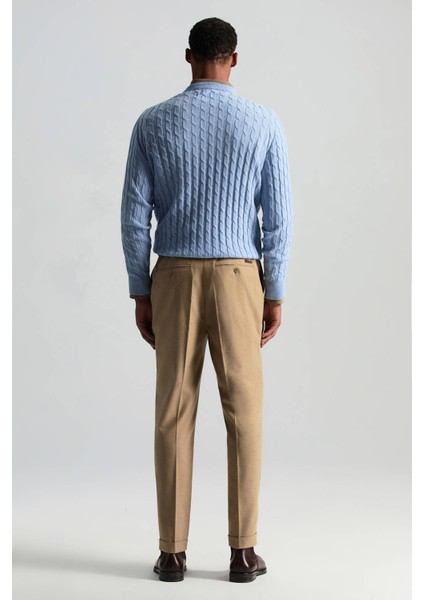 Lambswool Yün Saç Örgü Desenli Bisiklet Yaka Buz Mavisi Kazak fırsatları