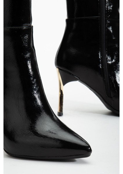 Kadın Siyah Rugan Sivri Burun Ince Topuklu Bot modelleri