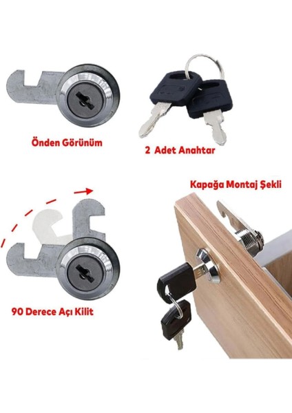 Mandallı Dolap Çekmece Kilidi Mandallı Çekmece Kilidi 2 Anahtarlı Mobilya Dolap Kilit Metal