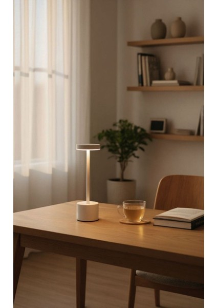 Mimosa Eko Beyaz Şarjlı Masa Lambası / 3 Kademe Dokunmatik / USB Şarjlı