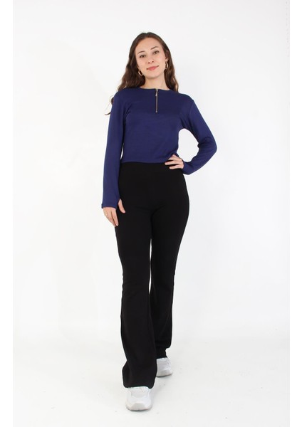 6492 (N-1783) Fermuarlı Uzun Kol Parmak Geçirmeli Body