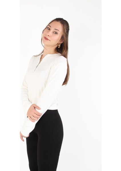 6492 (N-1783) Fermuarlı Uzun Kol Parmak Geçirmeli Body