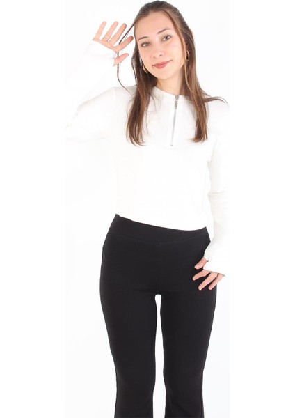 6492 (N-1783) Fermuarlı Uzun Kol Parmak Geçirmeli Body