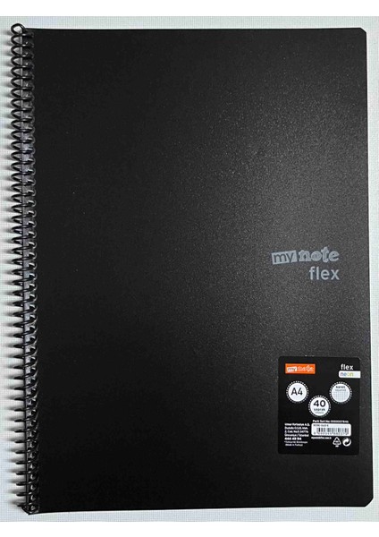 A4 40 Yaprak Kareli Pp Kapak Spiralli Defter Siyah