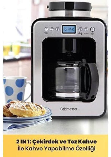 Gm-7353 Klass Öğütücülü Filtre Kahve Makinesi 12 Fincan Kapasiteyle Inox Tasarım indirimleri