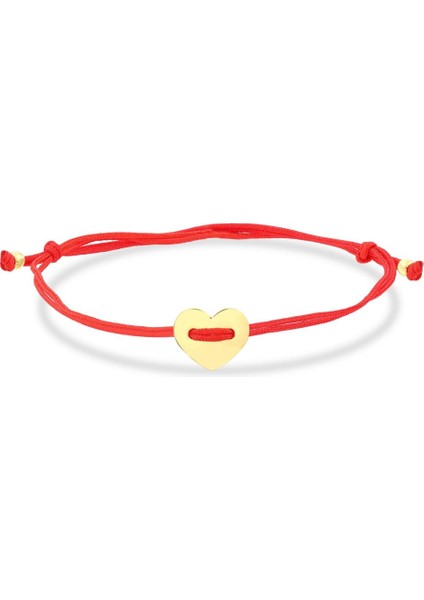14 Ayar Kalp Altın Kırmızı Ipli Bileklik