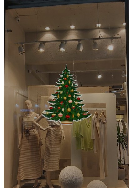 Yılbaşına Özel Kapı Cam Için Çam Ağacı Yılbaşı Süslemesi Cam Vitrin Stickerı 40X50CM