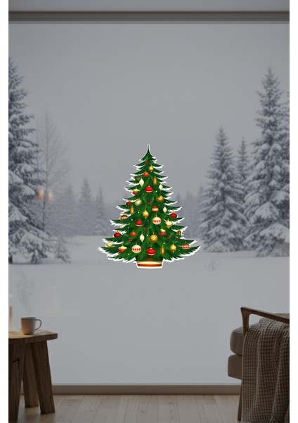 Yılbaşına Özel Kapı Cam Için Çam Ağacı Yılbaşı Süslemesi Cam Vitrin Stickerı 40X50CM fiyatları