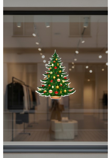 Yılbaşına Özel Kapı Cam Için Çam Ağacı Yılbaşı Süslemesi Cam Vitrin Stickerı 40X50CM fırsatları