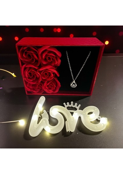 Kişiye Özel Solmayan Gül Sonsuz Love Forever Hediye Kutusunda Tektaşlı 925 ayar Gümüş Kolye