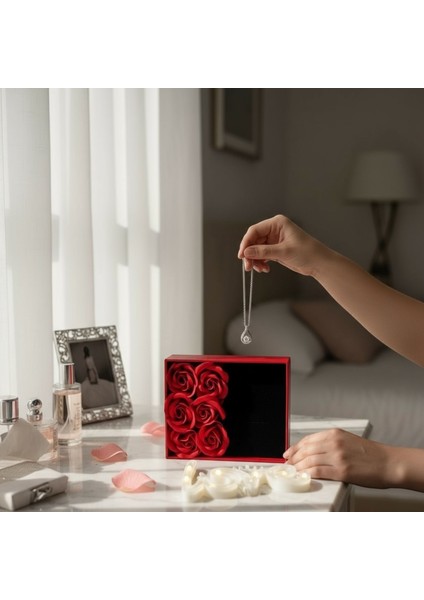 Kişiye Özel Solmayan Gül Sonsuz Love Forever Hediye Kutusunda Tektaşlı 925 ayar Gümüş Kolye modelleri