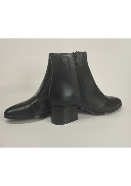 Kadın Hakiki Deri Kroko Detaylı Siyah Topuklu Bot fiyatları