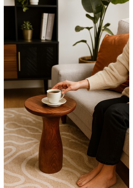 Fındık Renk Doğal Ahşap Mantar Sehpa – Tekli Masif Yan Sehpa