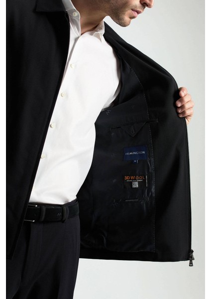 Italyan Yün Karışım Fermuar Detaylı Siyah Spor Ceket indirimleri
