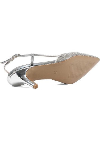 Kadın Lame Arkası Açık İnce Topuklu Abiye Ayakkabı