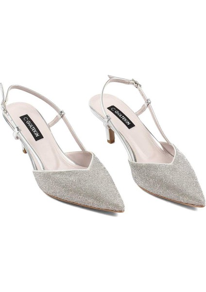 Kadın Lame Arkası Açık İnce Topuklu Abiye Ayakkabı