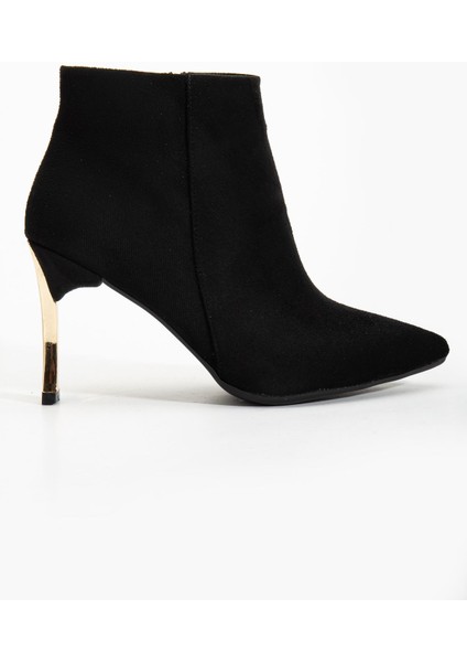 Kadın Siyah Süet Sivri Burun Kısa Boy Ince Topuklu Bot