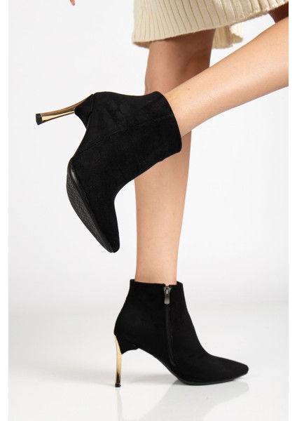 Kadın Siyah Süet Sivri Burun Kısa Boy Ince Topuklu Bot fırsatları