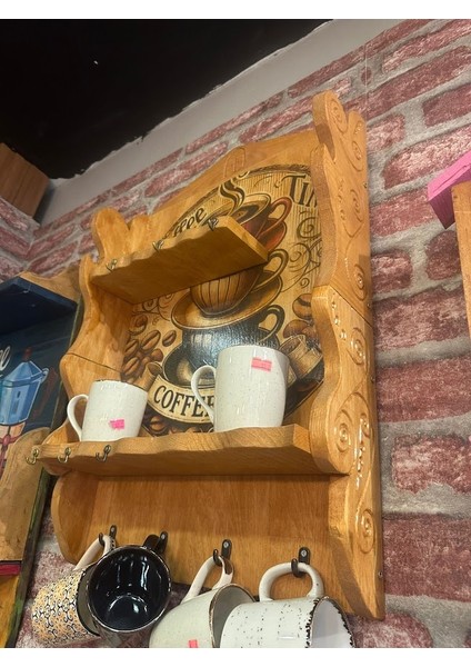Coffee Tıme Bardak Askılığı Çam Ağacından El Oyması Ayrıntılı modelleri