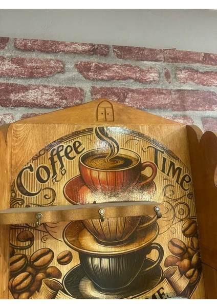 Coffee Tıme Bardak Askılığı Çam Ağacından El Oyması Ayrıntılı fırsatları