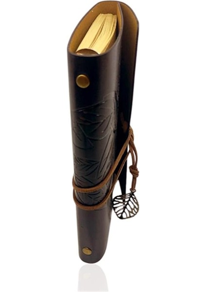 Retro Deri Defter Yaprak Tasarımlı Büyük Boy Koyu Kahverengi fiyatları