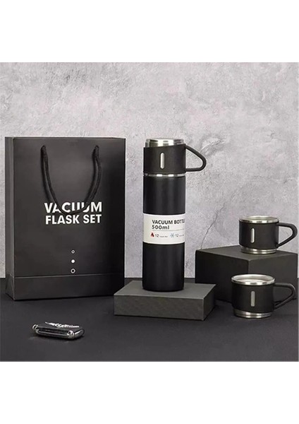Kişiselleştirilebilir 3 Bardaklı Çelik Termos 05 Lt Siyah fiyatları