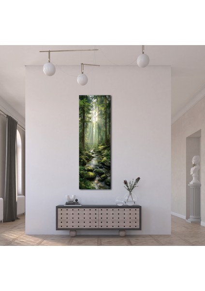 Panoramik Orman Dere Manzarası Kanvas Tablo – Dikey Yeşil Doğa Temalı Duvar Dekoru indirimleri
