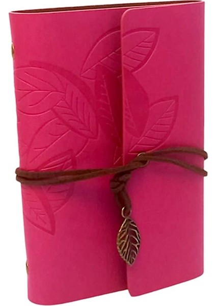 Retro Deri Defter Yaprak Tasarımlı Küçük Boy Pembe
