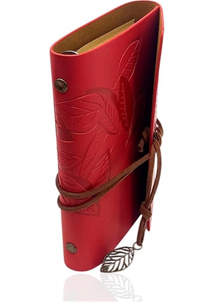 Retro Deri Defter Yaprak Tasarımlı Küçük Boy Kırmızı modelleri